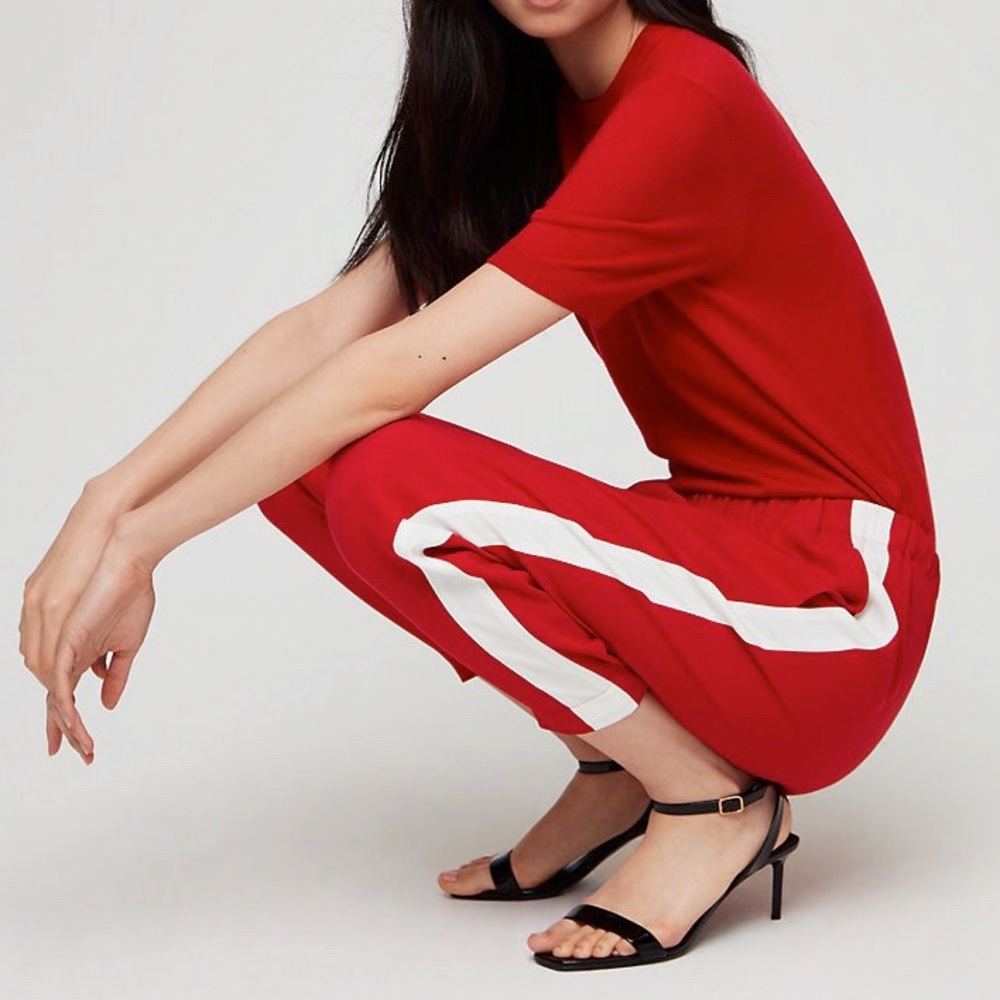 Babaton Red Cropped Track Pants with White Side Stripe